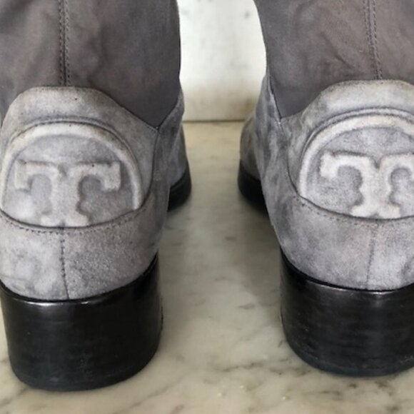 TORY BURCH Caitlin Over Knee Gray Elastic Stretch Suede  Boot 6M - Picture 11 of 17